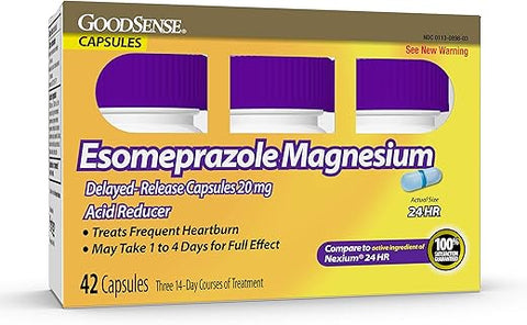 Cápsulas de Liberação Retardada de Esomeprazol Magnésio 20 mg, Inibidor de Bomba de Prótons (PPI), Tratamento para Azia Frequente, 42 Unidades - GoodSense