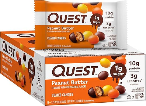 Coated Candies – Amendoim, 1g Açúcar, 10g Proteína, 4g Carboidratos Líquidos, Sem Glúten, Amigo do Keto, 12 Unidades - Quest Nutrition