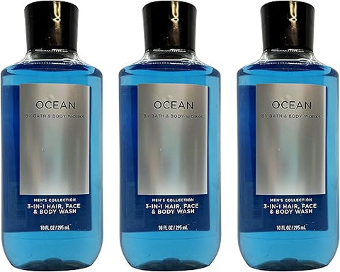 Bath & Body Works - Lote de 3 Bath and Body Works Ocean Signature Collection Shampoo 2 em 1 Cabelo e Corpo para Homens 300 ml