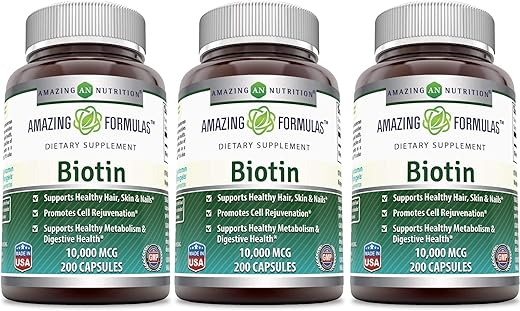 Biotina 10.000 mcg – 200 Cápsulas (Pack com 3) | Cabelos e Unhas Saudáveis - Amazing Nutrition