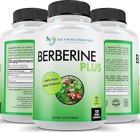 DOCTOR RECOMMENDED SUPPLEMENTS - Suplementos Recomendados por Médicos: Berberina Plus 1200mg por Porção – 120 Cápsulas Vegetais com Geleia Real