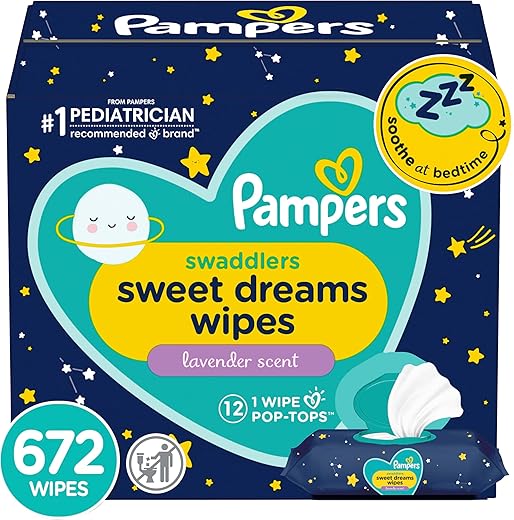 Swaddlers Lenços Umedecidos Sweet Dreams, Lavanda Calmante, 12 Pacotes Flip-Top (672 Lenços no Total) - Pampers