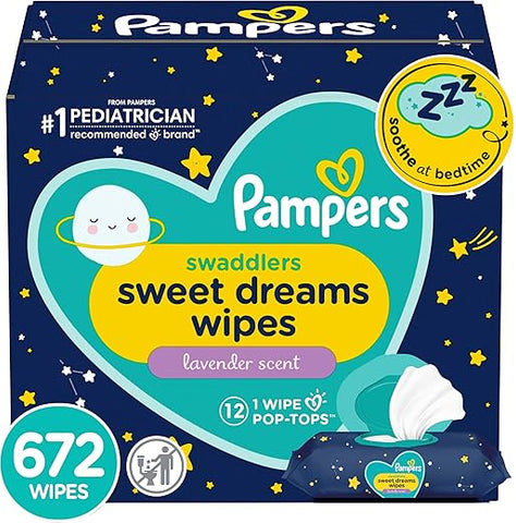 Swaddlers Lenços Umedecidos Sweet Dreams, Lavanda Calmante, 12 Pacotes Flip-Top (672 Lenços no Total) - Pampers