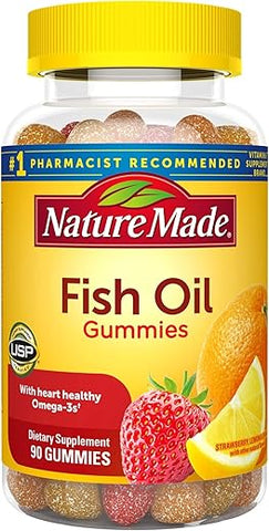 Nature Made - Gomas de Óleo de Peixe, 90 Softgels, com Ômega 3s 57 mg, para um Coração Saudável, Sabor Morango e Limão