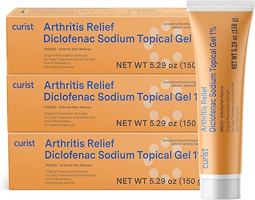 Gel Creme para Artrite Diclofenaco 1%% (3 tubos de 150g) – Alívio da dor em Punhos, Pés, Cotovelos - Curist