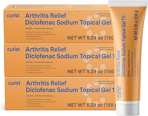 Gel Creme para Artrite Diclofenaco 1%% (3 tubos de 150g) – Alívio da dor em Punhos, Pés, Cotovelos - Curist