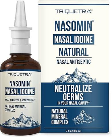 Triquetra Health - Nasomin® Spray Nasal de Iodo – Antisséptico Nasal – Higienize seu Nariz de Germes – Mistura de Iodo e Ácido Fúlvico – 150 Aplicações por Frasco – Complexo Mineral 100% Natural – Frasco de 60 ml