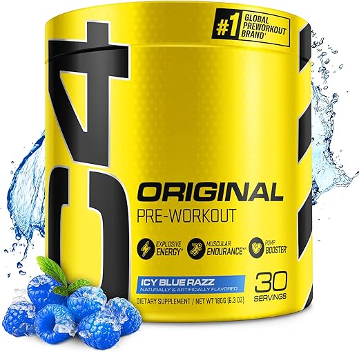 C4 Original Pó Pré-Treino ICY Blue Razz – Vitamina C para Suporte Imunológico – Energia Pré-Treino Sem Açúcar para Homens - Cellucor