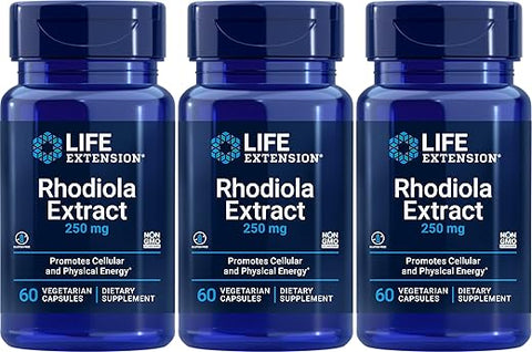 Extrato de Rhodiola (3%% Rosavinas) – 250 Mg – 60 Vcaps (Pacote com 3) | Aumente sua vitalidade com o Extrato de Rhodiola da Life Extension - Life Extension