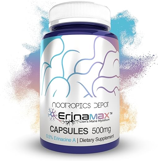 Cápsulas de Lion’s Mane Erinamax 500mg | Cultura Líquida de Micélio | 2.5mg de Erinacine A | Melhora o Humor e a Cognição | - Nootropics Depot