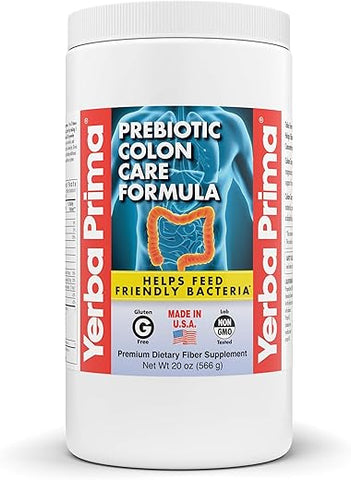 Fórmula de Cuidado do Cólon Prebiótico, 20 oz Pó com FOS – Fibra Natural de Psyllium, Magnésio, Selênio – Não-OGM, Sem Glúten, Suplemento Diário Vegano – para Homens - Yerba Prima
