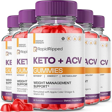 Fuze Naturals - (5 Pacotes) Gomas Rapid Ripped Keto ACV – Suplemento Vitamínico de Vinagre de Maçã 1000mg para Mulheres e Homens, Veganas e Rápidas – RapidRipped Keto