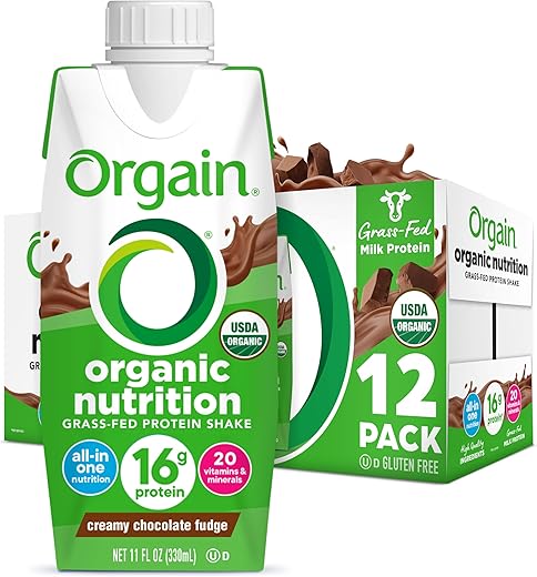 Shake Proteico Orgânico Nutricional, Chocolate Cremoso – 16g Proteína Whey de Pasto, Substituto de Refeição, 20 Vitaminas - Orgain