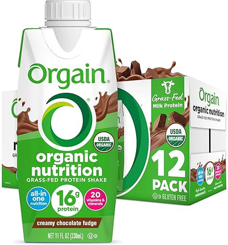 Shake Proteico Orgânico Nutricional, Chocolate Cremoso – 16g Proteína Whey de Pasto, Substituto de Refeição, 20 Vitaminas - Orgain
