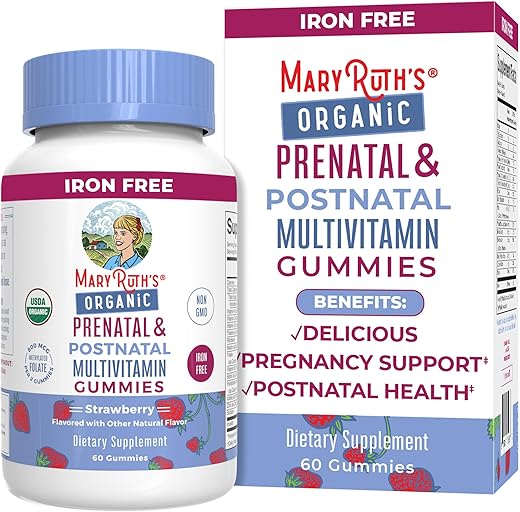 MaryRuth Organics - Vitaminas Pré-Natais para Mulheres MaryRuth’s | Gomas Pré-Natais Orgânicas USDA | Vitaminas Pós-Natais para Mulheres Amamentando | Metilfolato 800 mcg DFE | Iodo | Vegano | Não-OGM | 30