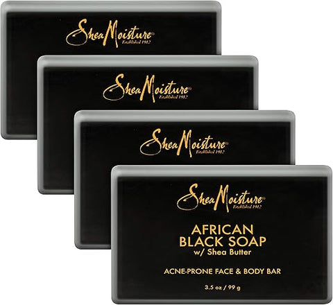 Sabonete Facial e Corporal SheaMoisture para Pele Oleosa e Propensa a Acne African Black Soap Livre de Parabenos 100g 4 Unidades, limpador facial