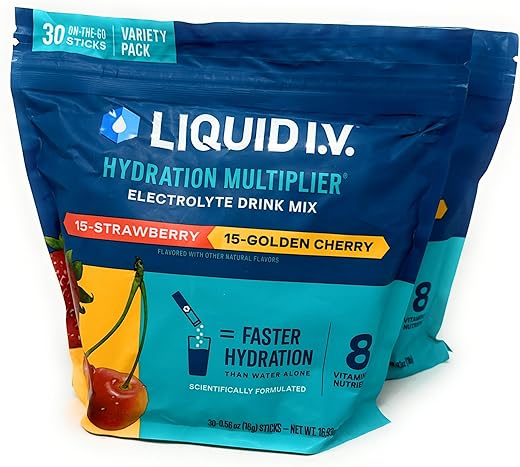 Hydration Multiplier – 30 Sachês Individuais no Sabor Cereja Dourada – Embalagem com Zíper Reutilizável - Liquid I.V.