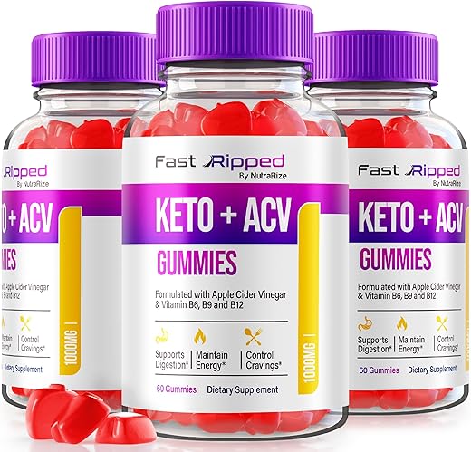NutraRize - Fast Ripped Keto Gummies (3 Pacotes) + Fórmula Avançada Fast Ripped Keto ACV + Vinagre de Maçã Keto ACV 1000MG, Suplemento de Vitaminas em Gomas de Alta Potência (180 Gomas)
