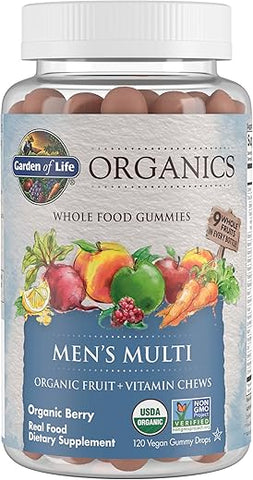 Organics Gummy Vitamins para Homens – Berry – Certificado Orgânico, Não-OGM, Vegano, Kosher – Multi Completo com Methyl B12, C - Garden of Life