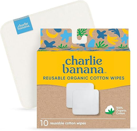 CHARLIE BANANA - Charlie Banana Lenços Reutilizáveis de Algodão 100%%, Super Macios e Laváveis, 10 Pacotes de Lenços de Pano Reutilizáveis