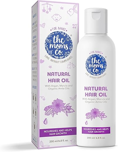 Óleo Natural para Cabelo de Bebê 10 em 1 The Moms Co. com Óleo de Argan, Marula, Abacate, Óleo de Bhringraj e Óleo de Amla Orgânico Certificado pelo USDA – 200 ml