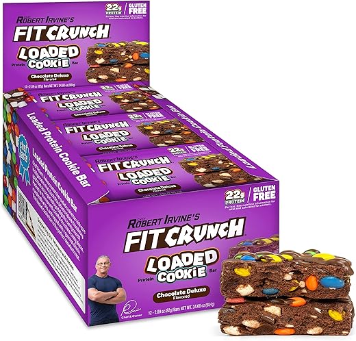 Fit Crunch - FITCRUNCH Barra de Proteína Carregada com Cookie, Alta em Proteína, Sem Glúten, Lanche Proteico (12 Barras de Cookie, Chocolate Deluxe)