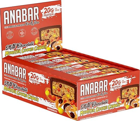 FINAL BOSS PERFORMANCE ANABAR - Anabar Barra de Proteína, a Barra de Doces Rica em Proteínas, Incrivelmente Deliciosa, Sem Álcoois Açucarados, Alimento Real (12 Barras, Sabor Incrível de Biscoito Monstro de Chocolate ao Leite)