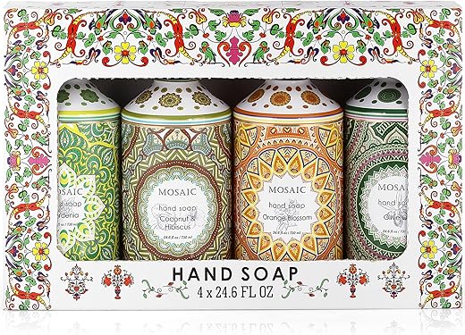 AnatoliaDaphne - Conjunto Presente Sabonete Líquido Mosaico, Ideal para Banheiro e Cozinha, Óleo de Oliva e Coco