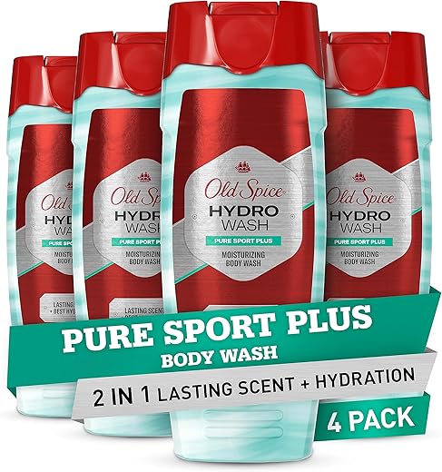 Body Wash Hydro para Homens, Fragrância Pure Sport Plus, Coleção Trabalho Incansável, 473 ml (Pack com 4 unidades) - Old Spice