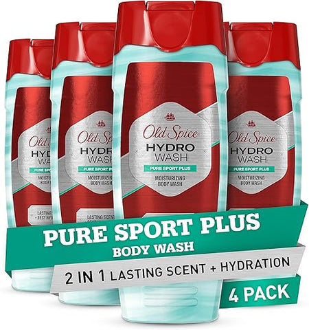 Body Wash Hydro para Homens, Fragrância Pure Sport Plus, Coleção Trabalho Incansável, 473 ml (Pack com 4 unidades) - Old Spice