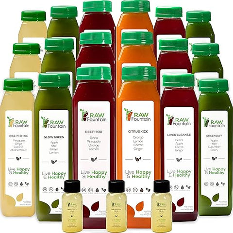 3 Day Juice Cleanse Raw Fountain – Detox Natural Líquido, Dietas de Suco, Sucos de Frutas e Vegetais, Energizante e Saboroso, 18 Garrafas 350ml, 3 Gengibre