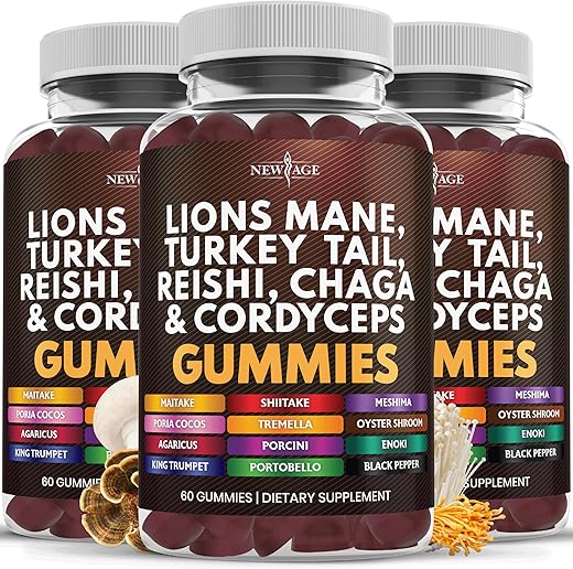NEW AGE - Novo Age Gummies de Cogumelo Lion’s Mane – Suplemento Abrangente de Cogumelos para Cognição – 60 g