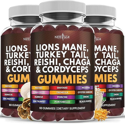 NEW AGE - Novo Age Gummies de Cogumelo Lion’s Mane – Suplemento Abrangente de Cogumelos para Cognição – 60 g