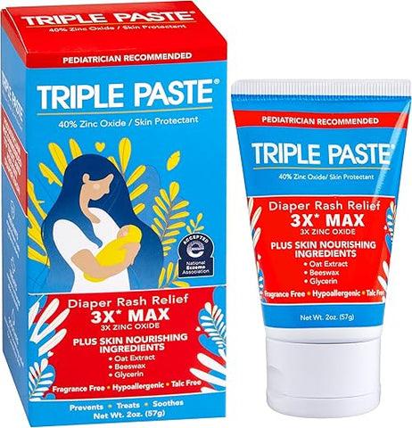 3X Max Pomada para Assaduras, Máxima Potência com 40%% de Óxido de Zinco para Assaduras Graves, Tubo de 2 ml - Triple Paste