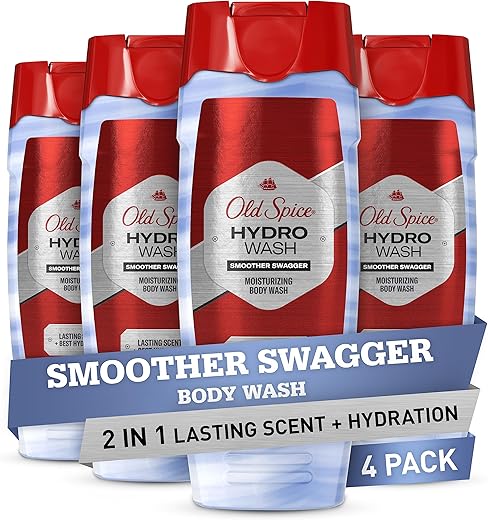 Hydro Body Wash for Men 2 em 1 Hidratação de Fragrância Duradoura, Coleção Trabalho Duro, Fragrância Suave e Elegante, 16 Ounce (Pack de 4) - Old Spice