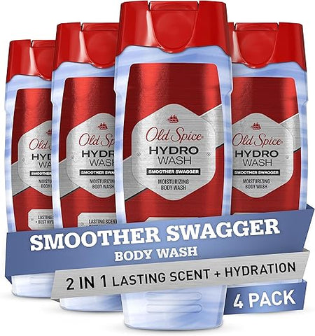 Hydro Body Wash for Men 2 em 1 Hidratação de Fragrância Duradoura, Coleção Trabalho Duro, Fragrância Suave e Elegante, 16 Ounce (Pack de 4) - Old Spice