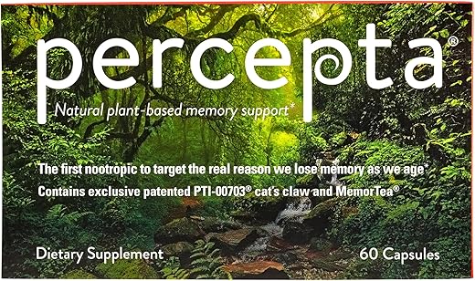 Suporte à Memória à Base de Plantas – Estimulante Natural para o Cérebro – Memória, Foco, Concentração – 30 Dias de Fornecimento - Percepta