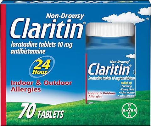 24 Horas Medicamento para Alergia, Alívio de Alergia de Força de Prescrição sem Sonolência, Comprimidos Antialérgicos de Loratadina, 70 Unidades - Claritin