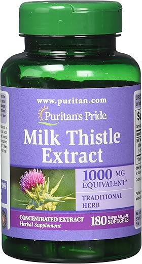 Puritan's Pride - Puritan’s Pride Extrato de Cardo Mariano 4:1 1000 Mg Cápsulas Softgels (Silymarin), 180 Unidades (Pacote com 2)