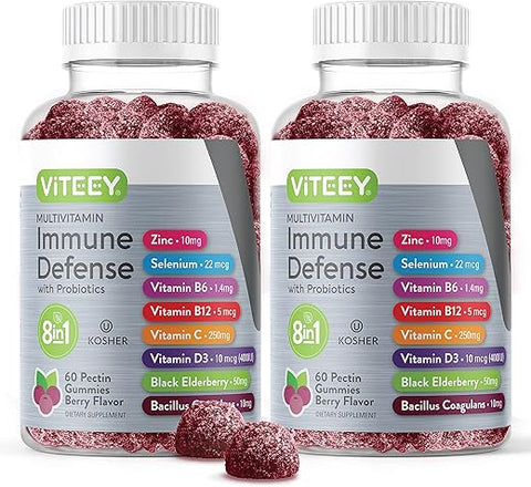Viteey - Multivitaminas em Gomas 8 em 1 com Probióticos – Reforço Imunológico para Adultos