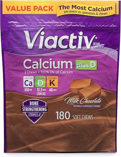 Suplemento de Cálcio com Vitamina D em Pastilhas Macias, Sabor Chocolate ao Leite, 180 Unidades - Viactiv