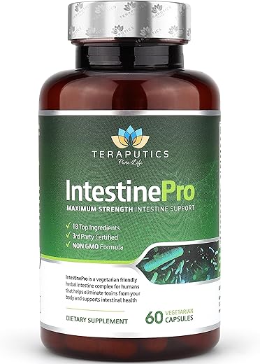 Teraputics - IntestinePro: Suporte Intestinal para Humanos com Artemísia Sem-OGM, Nogueira Preta, Equinácea e mais 15 Ingredientes Premium, 60 Cápsulas Vegetarianas