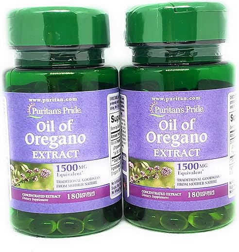 Puritan's Pride - Óleo de Orégano Puritan’s Pride Extrato 1500 mg Cápsulas Softgels de Liberação Rápida 180 Unidades (2 Pacotes)