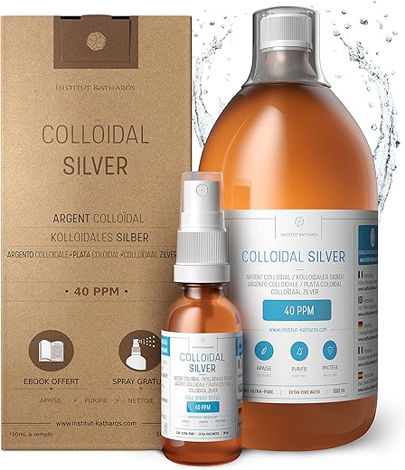 Institut Katharos - Premium Prata Coloidal 40ppm 1000ml ● Fórmula de Concentração Ótima, Partículas Menores, Melhores Resultados ● Certificado Laboratorial ● Prata Líquida Fabricada na UE ● Frasco Spray Grátis