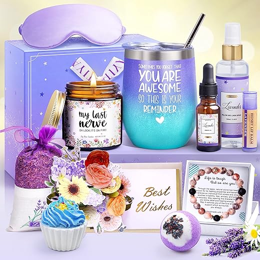 LUCOTIYA - Presentes para Mulheres, Kit de Presente de Aniversário para Mulheres, Cuidados Pessoais, Cesta de Presente para Mulheres, Ela, Amigas, Mãe, Esposa, 11 peças, Lavanda Roxa, Dia das Mães, Presentes para Mulheres