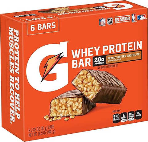 REUSSIR - Gat0rade Barras de Proteína de Manteiga de Amendoim e Chocolate, 20g de Proteína, 6 Unidades – Embaladas Individualmente para Desfrutar na Academia, Fora de Campo ou em Movimento