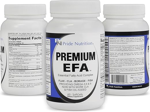 Pride Nutrition - Óleo de Peixe Omega 3 6 9 EFA com EPA DHA CLA GLA Linhaça – Marca #1