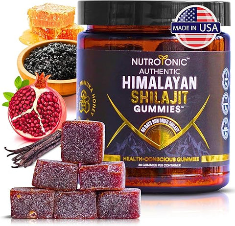 NutroTonic LLC - Gummies Orgânicos de SHILAJIT da NutroTonic | Sabor Óleo de Romã Orgânico | Sem Açúcar de Cana, Adoçado com Mel de Manuka Orgânico | Fórmula Limpa | Coração