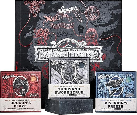 Coleção Game of Thrones com Caixa de Colecionador – Kit de 3 Sabonetes Naturais para Homens e Sabonete Game of Thrones para Homens - Dr. Squatch