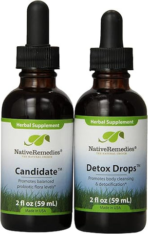 ComboPack Native Remedies Candidate e Detox Drops – Remédios Naturais para Limpeza e Desintoxicação – 30ml + 60g